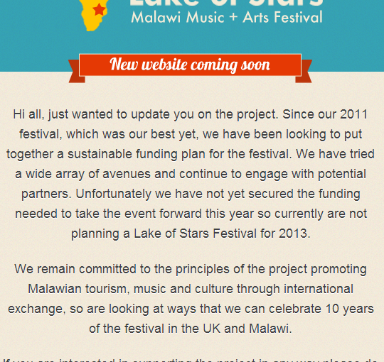 Lake of Stars 2013 – February Update – Uncertainty